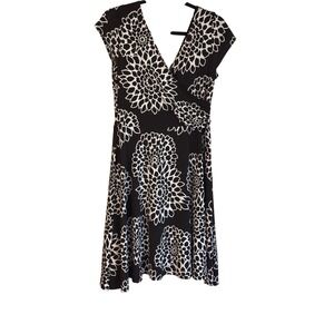 SL Fashions Black White Floral Sleeveless V Neck Dress Size 14 Career‎